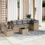 vidaXL 7-delige Loungeset met kussens poly rattan beige, Verzenden, Nieuw, Rotan, Loungeset
