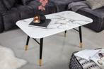 Design salontafel PARIS 110cm wit kristalglas met marmer, Nieuw, Ophalen of Verzenden