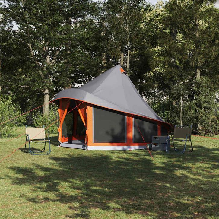 vidaXL Tipi Tent met dak Grijs en Oranje 404 x 370 x 270 cm, Caravans en Kamperen, Tenten, Nieuw, Verzenden