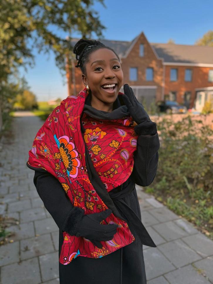 Warme Sjaal met Afrikaanse print Unisex - Rode Botanical Flo, Kleding | Dames, Mutsen, Sjaals en Handschoenen, Nieuw, Ophalen of Verzenden