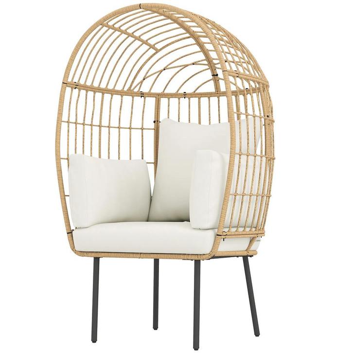 TRUUSK Rieten Ei-Vormige Stoel - Afneembaar Kussen - Weerbes, Tuin en Terras, Parasols, Nieuw, Verzenden