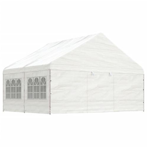 vidaXL Prieel met dak 4,46x5,88x3,75 m polyetheen wit, Tuin en Terras, Partytenten, Nieuw, Verzenden