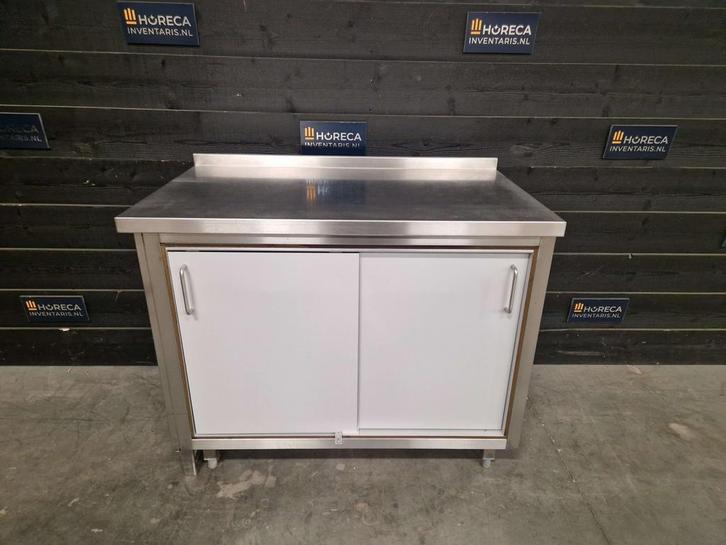 Werkbank | schuifdeuren | RVS | trespa | 108cm, Zakelijke goederen, Horeca | Keukenapparatuur, Gebruikt, RVS Meubilair