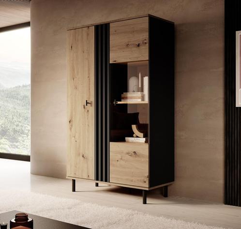 Vitrinekast eiken antraciet 90x40x149 glazen opbergkast, Huis en Inrichting, Kasten | Vitrinekasten, 25 tot 50 cm, Nieuw, 150 tot 200 cm