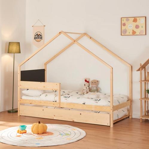 Kinderbed Sodankylä huisbed met onderschuifbed 90x200 cm nat, Kinderen en Baby's, Kinderkamer | Bedden, Nieuw, Verzenden