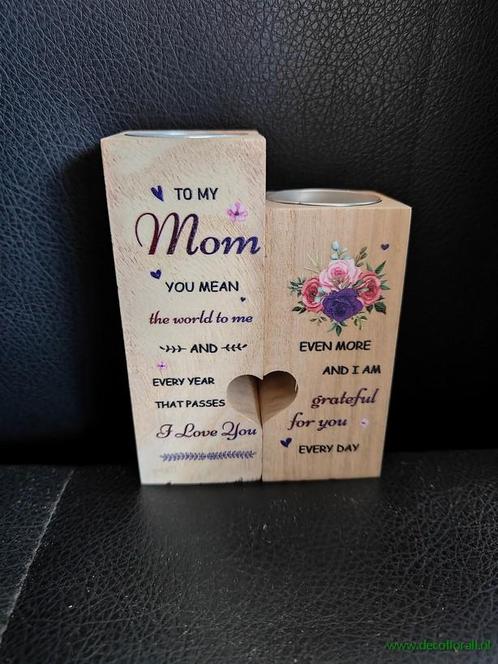 Houten duo met open hartje mom you mean the world voor, Hobby en Vrije tijd, Knutselen, Nieuw, Ophalen of Verzenden