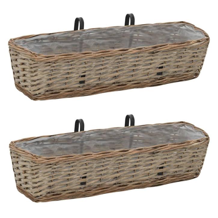 vidaXL Balkonbakken 2 st 60 cm wicker met PE-voering, Tuin en Terras, Bloembakken en Plantenbakken, 60 tot 100 cm, Nieuw, Kunststof