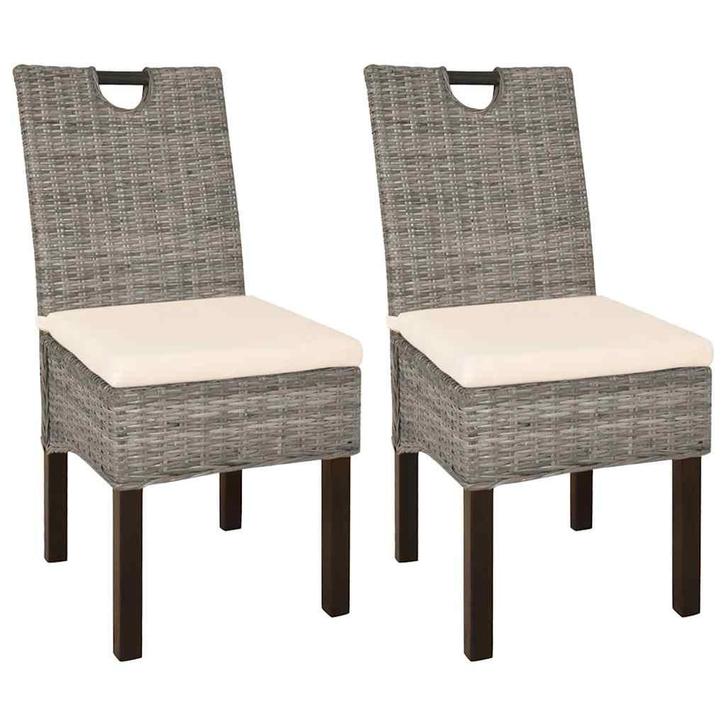 vidaXL Eetkamerstoel Kubu 2 stuks rattan mangohout, Huis en Inrichting, Stoelen, Bruin, Nieuw, Verzenden