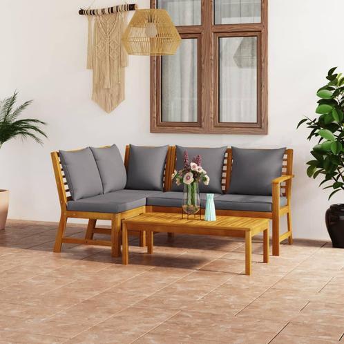 vidaXL 4-delige Loungeset met kussens massief acaciahout, Tuin en Terras, Tuinsets en Loungesets, Loungeset, Nieuw, Hardhout, Verzenden