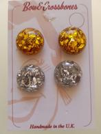 Bow and Crossbones, Sparkle Earstuds in Gold., Verzenden, Nieuw
