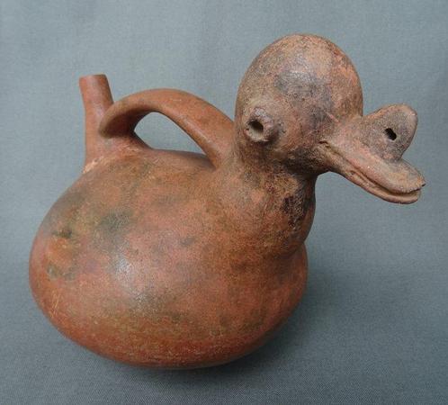 Vicus Keramiek Vogelvormige fles - 16.5 cm, Verzamelen, Mineralen en Fossielen