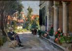 Lidio Ajmone (1884 - 1945) - In the garden of a villa, Antiek en Kunst, Kunst | Schilderijen | Klassiek