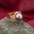 Exclusief 18 Krt. Gouden ring met Tahiti parel en diamant..., 18 tot 19, Gebruikt, Overige kleuren, Ophalen of Verzenden