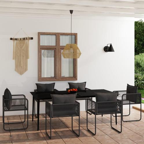 vidaXL 7-delige Tuinset zwart, Tuin en Terras, Tuinsets en Loungesets, Tuinset, Nieuw, 6 zitplaatsen, Rvs, Verzenden