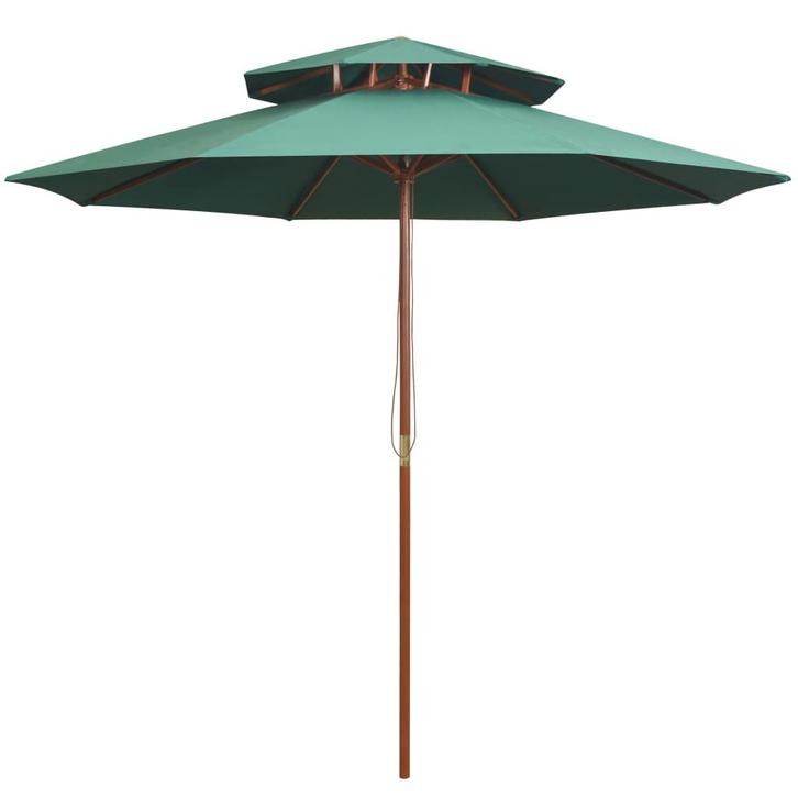 vidaXL Dubbeldekker parasol 270x270 cm houten paal groen, Tuin en Terras, Parasols, Nieuw, 2 tot 3 meter, Verzenden