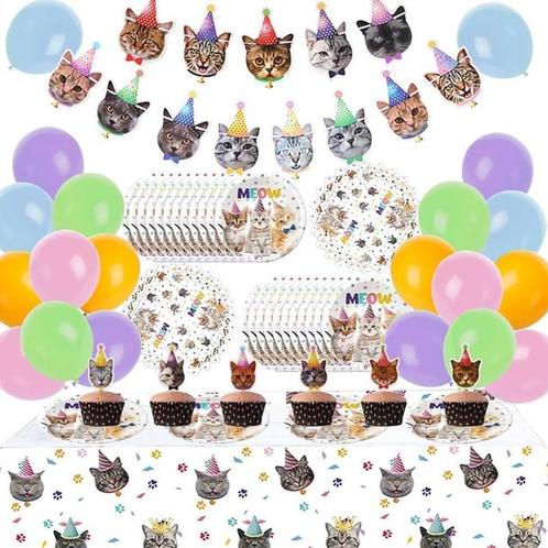 50-delige set Happy Cats met slinger, ballonnen, bordjes etc, Hobby en Vrije tijd, Feestartikelen, Verjaardag, Versiering, Nieuw