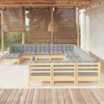 vidaXL 12-delige Loungeset met grijze kussens massief, Tuin en Terras, Verzenden, Nieuw, 2 zitplaatsen, Loungeset
