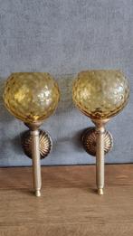 Wandlamp (2) - Kristal, Verguld - Met kristal bol., Antiek en Kunst