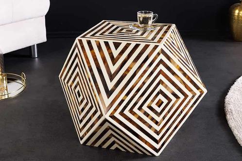 Bijzettafel met beeninleg HARMONY NATURE 60cm bruin wit, Huis en Inrichting, Tafels | Sidetables, Ophalen of Verzenden