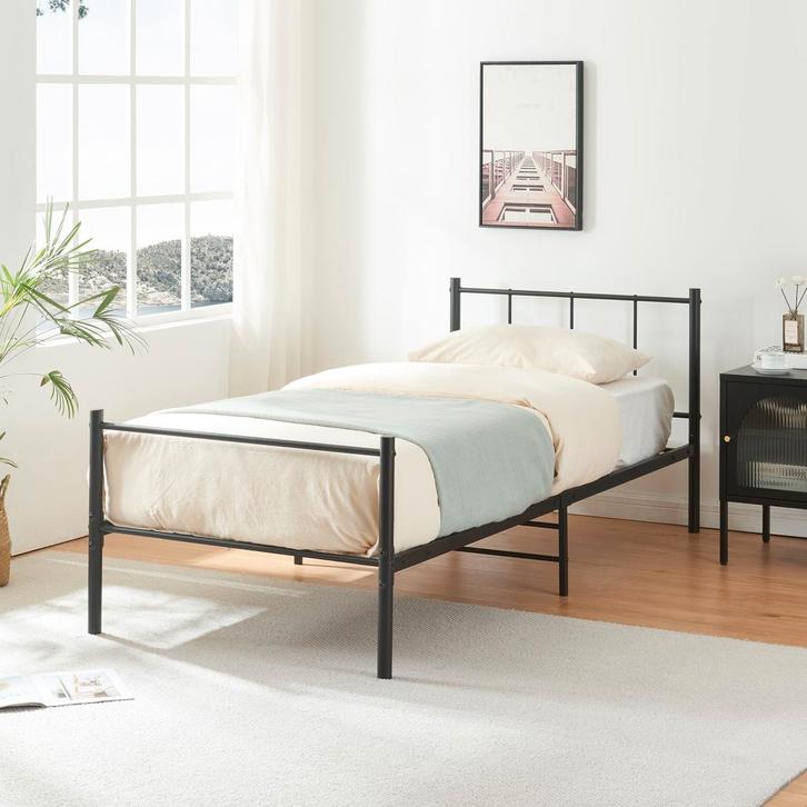 Metalen bedframe Hercules incl. bedbodem 90x200 cm zwart, Huis en Inrichting, Slaapkamer | Bedden, Verzenden