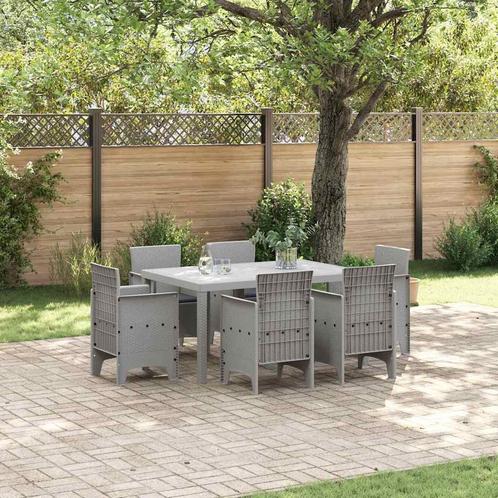 vidaXL Tuin Eetset 7 pcs Lichtgrijs Polt riet, Tuin en Terras, Tuinsets en Loungesets, Nieuw, Rotan, Verzenden