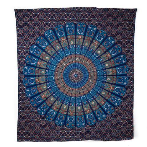 Authentiek Mandala Wandkleed Katoen Blauw/ Oranje (240 x 210, Huis en Inrichting, Woonaccessoires | Wanddecoraties, Nieuw, Verzenden