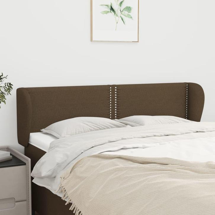 vidaXL Hoofdbord met randen 147x23x78/88 cm stof donkerbruin, Huis en Inrichting, Slaapkamer | Bedden, Bruin, Nieuw, Stof, Verzenden