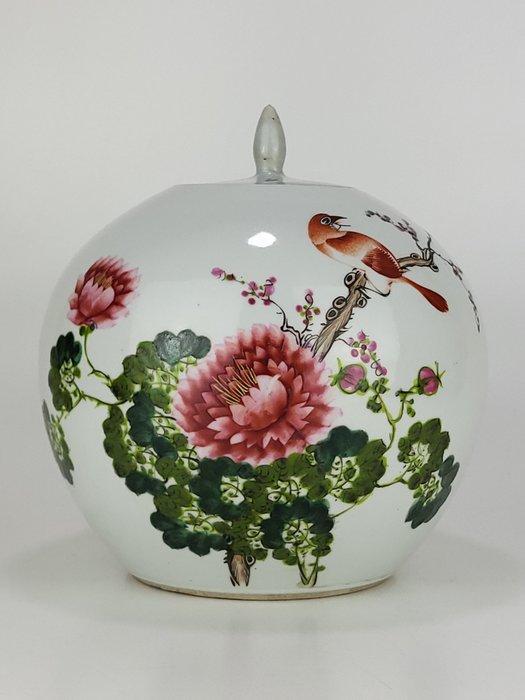 Pot - Porselein - Pot met vogel en pioen, Antiek en Kunst, Antiek | Overige Antiek