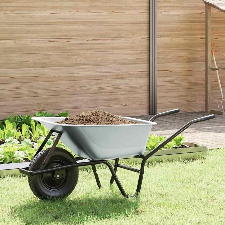 vidaXL Kruiwagen Zilver en Zwart 141 x 60 x 57 cm Staal, Tuin en Terras, Hand-tuingereedschap, Nieuw, Verzenden