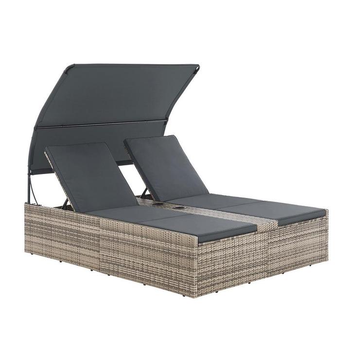 Polyrotan Loungebed / Ligbed Syros - Grijs - 2 personen - In, Tuin en Terras, Ligbedden, Nieuw, Verzenden