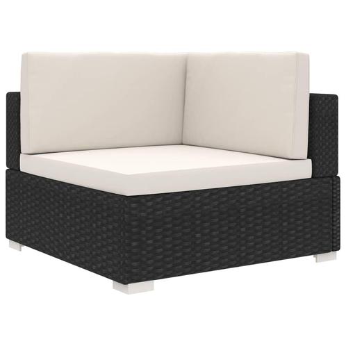 vidaXL Hoekbank 1 st met kussens poly rattan zwart, Tuin en Terras, Tuinsets en Loungesets, Nieuw, Rotan, Verzenden