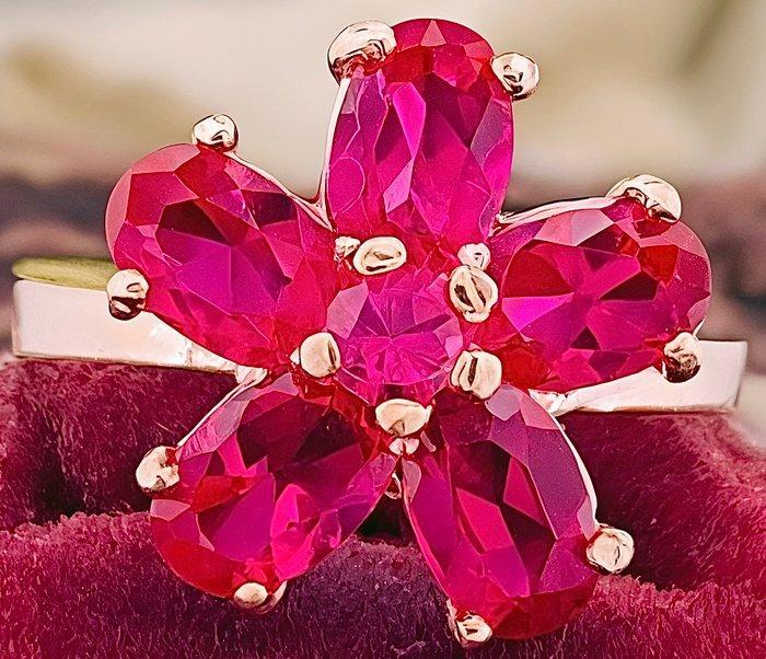 Zonder minimumprijs - Ring - 9 kt. Roségoud, Zilver Robijn, Sieraden, Tassen en Uiterlijk, Ringen