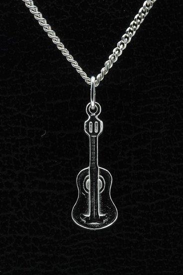 Zilveren Gitaar ketting hanger - 2, Sieraden, Tassen en Uiterlijk, Kettinghangers, Verzenden