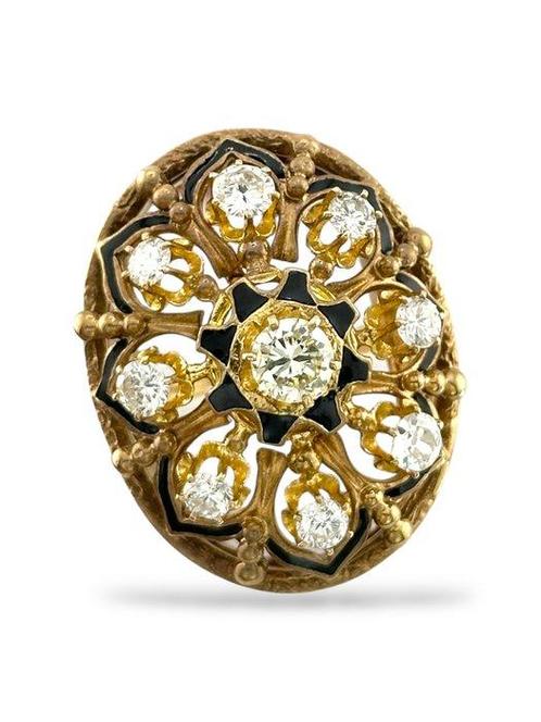 Ring - 14 karaat Geel goud, 14K geelgouden cocktailring met, Sieraden, Tassen en Uiterlijk, Ringen