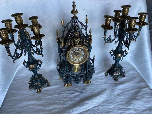Tafelklok, Vintage klok met pendule en paar Regencestijl, Antiek en Kunst, Curiosa en Brocante