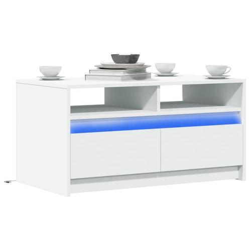 vidaXL Salontafel met LED-verlichting bewerkt hout wit, Huis en Inrichting, Tafels | Salontafels, Nieuw, Overige houtsoorten, Verzenden