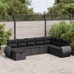 vidaXL 8-delige Loungeset met kussens poly rattan zwart, Nieuw, 8 zitplaatsen, Loungeset, Verzenden
