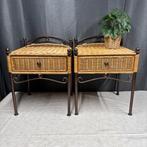 Nachtkastje (2) - Unieke Set van 2 - Metaal, Rattan -