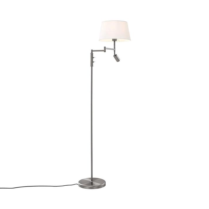 Vloerlamp staal met witte kap en verstelbare leeslamp -, Huis en Inrichting, Lampen | Vloerlampen, Nieuw, Overige materialen, 150 tot 200 cm