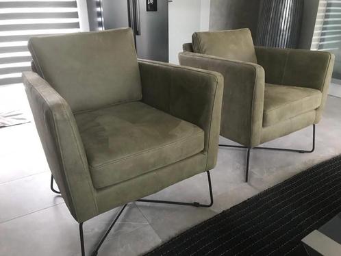 leren fauteuils met kruisframe - groen leer - Echt leer, Mo, Huis en Inrichting, Fauteuils, 50 tot 75 cm, 75 tot 100 cm, Nieuw
