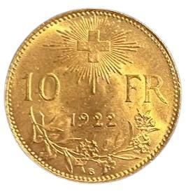Gouden 10 Francs Zwitserland (1911-1922), Postzegels en Munten, Munten | Europa | Niet-Euromunten, Losse munt, Goud, Verzenden
