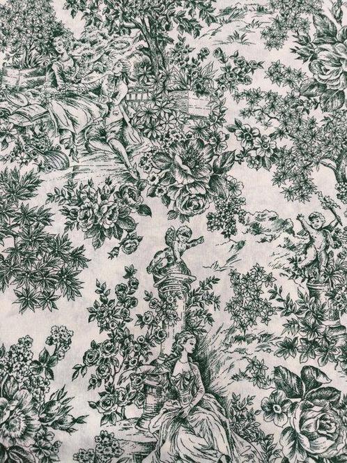 EXCLUSIEVE TOILE DE JOUY-PATROON KATOENSTOF, GROENE KLEUR -, Antiek en Kunst, Curiosa en Brocante