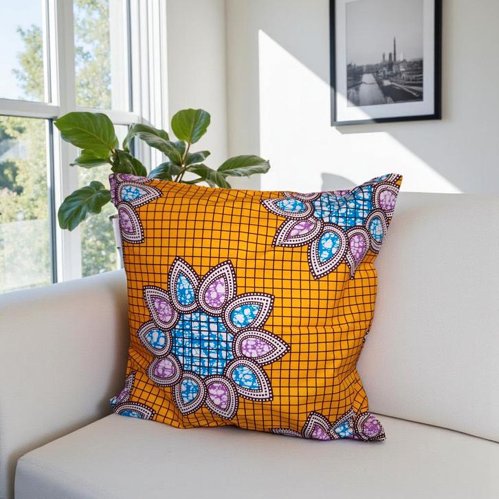 Afrikaans kussen | Oranje - Sierkussen 50x50 - 100% Katoen -, Huis en Inrichting, Woonaccessoires | Kussens, Nieuw, Ophalen of Verzenden