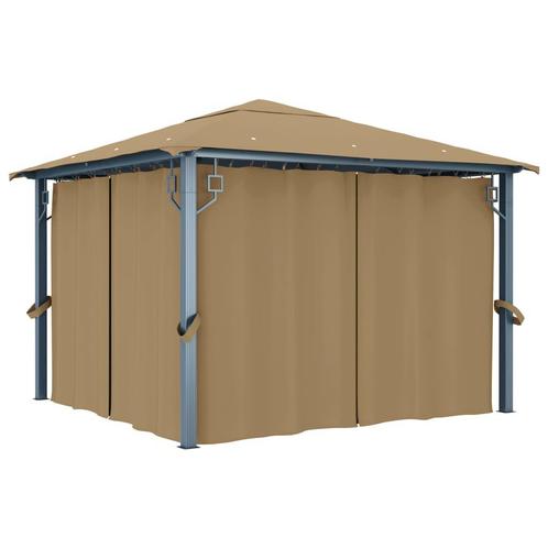 vidaXL Prieel met gordijn 300x300 cm aluminium taupe, Tuin en Terras, Partytenten, Nieuw, Verzenden