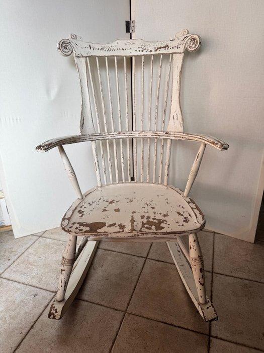 Schommelstoel - Eik - Witte schommelstoel in shabby, Antiek en Kunst, Kunst | Designobjecten