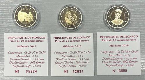 Monaco. 2 Euro 2017/2019 (3 monnaies) Proof (Zonder, Postzegels en Munten, Munten | Europa | Euromunten