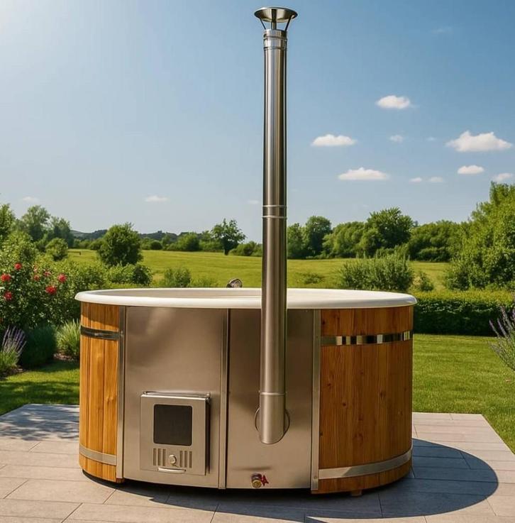 Houtgestookte Hottub de GROOTSTE keuze van NL &amp; BE, Tuin en Terras, Bubbelbaden en Hottubs, Nieuw, Filter, Pomp, Trap, Vast