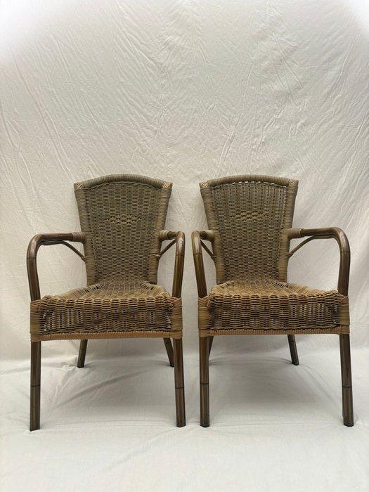 Fauteuil - Set van Twee Rattan en Bamboe Fauteuils - Rattan,, Antiek en Kunst, Kunst | Designobjecten