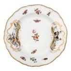 Meissen - Bird and insect design plate with gilt scalloped