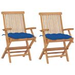 vidaXL Tuinstoelen 2 st met blauwe kussens massief teakhout, Tuin en Terras, Tuinstoelen, Verzenden, Nieuw, Teakhout